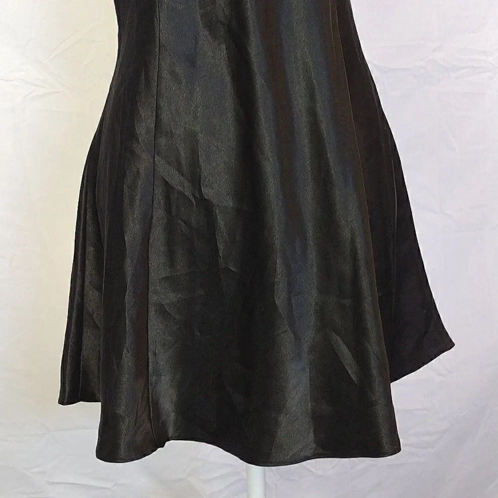 Victoria's Secret VTG 90s Black Satin Strappy Lace Top Mini Slip Dress Large - Picture 9 of 15